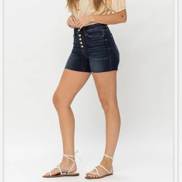 Judy Blue Pants - Judy Blue Darck Blue Cut Off Jean Shorts High-Waisted Button Fly Sz 1Xlarge